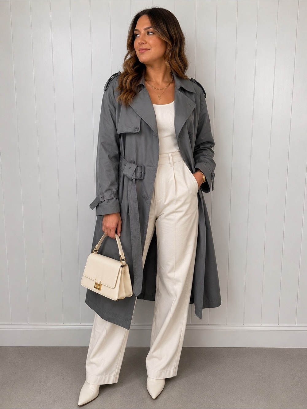 Vintage Moores Grey Trench Coat Belted XL Classic Minimalist Timeless‎ Outerwear